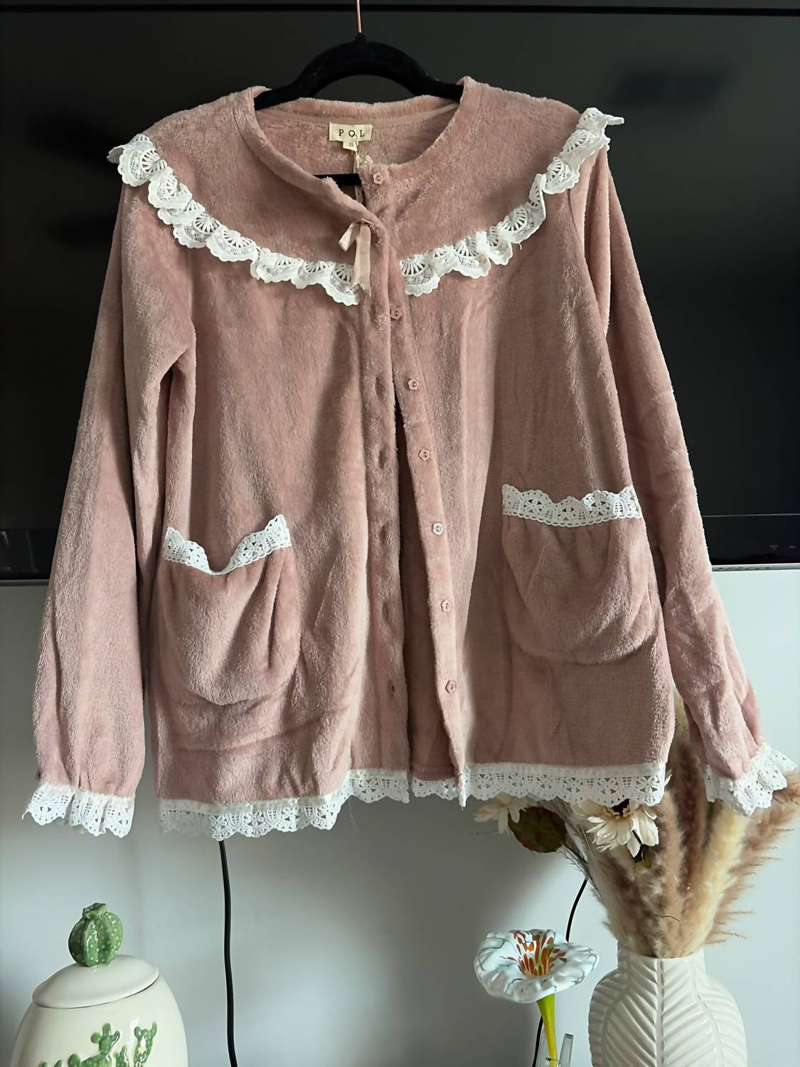 Pol - Women's Soft Lace Detail Long Sleeve Top