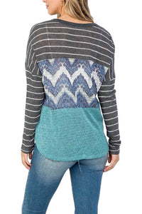 Oddy - Colorblock Front Tie Long Sleeve Top