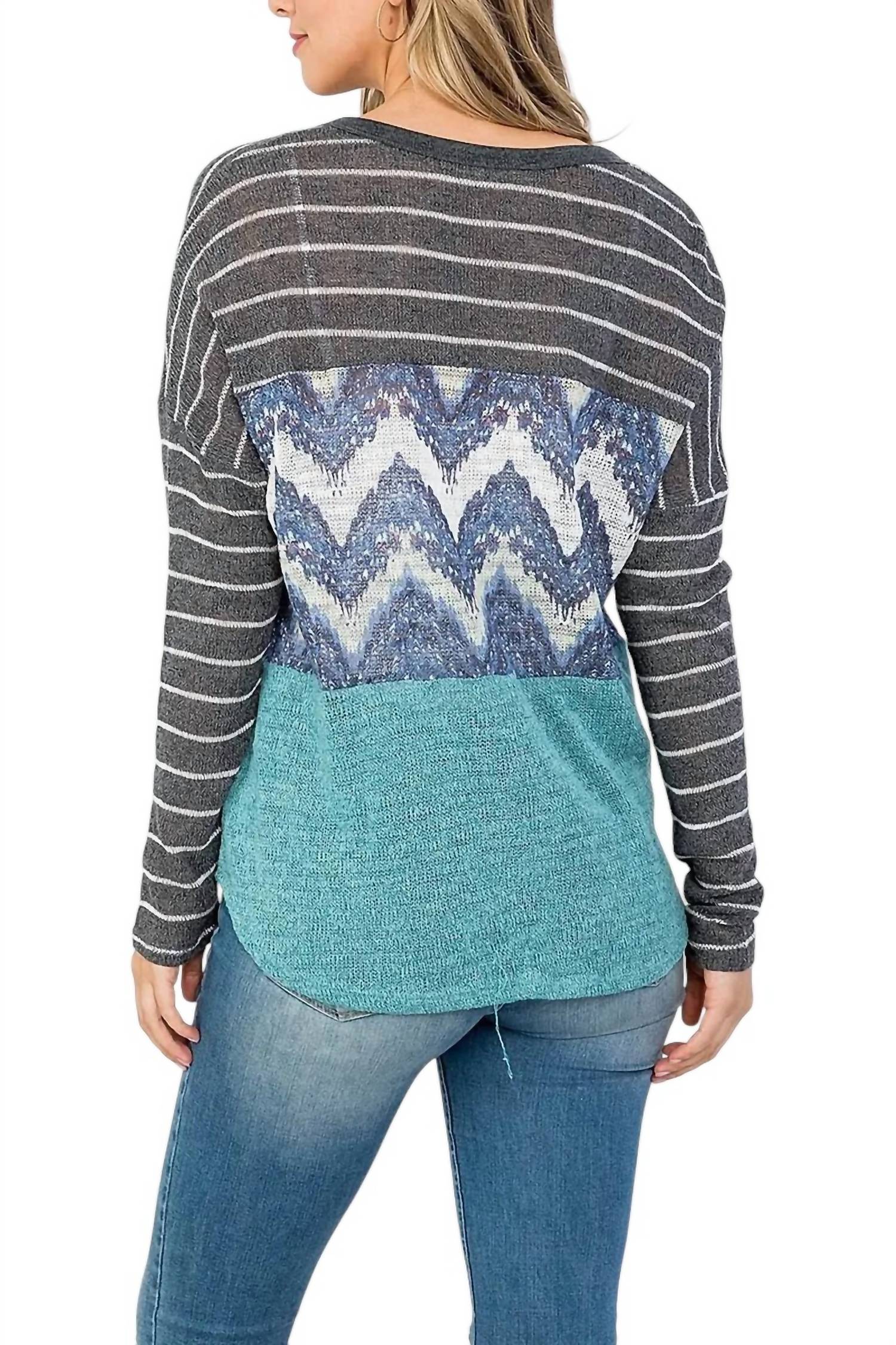 Oddy - Colorblock Front Tie Long Sleeve Top