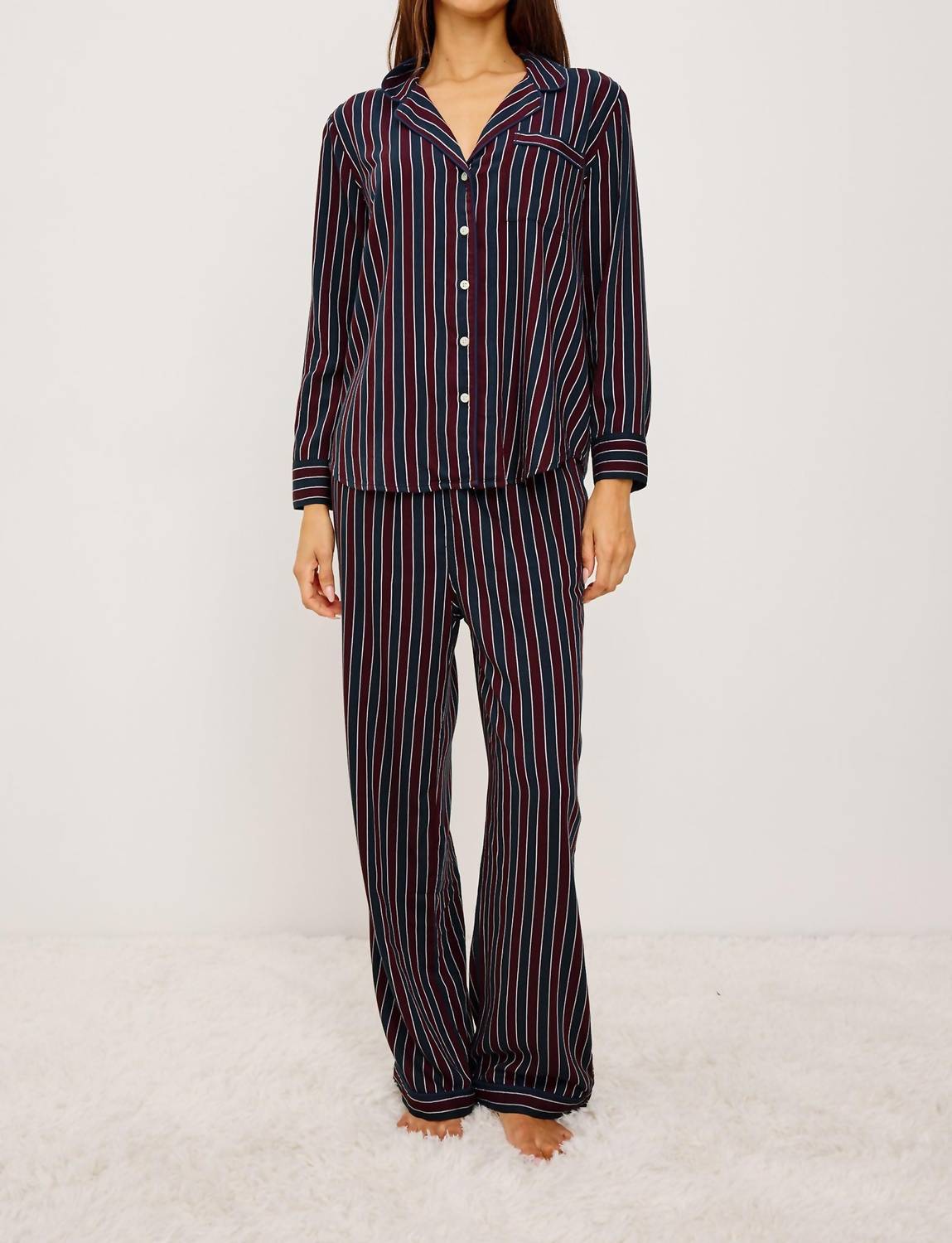 Rails Luna Pajama Set in navy oxblood stripe - women's sleepwear