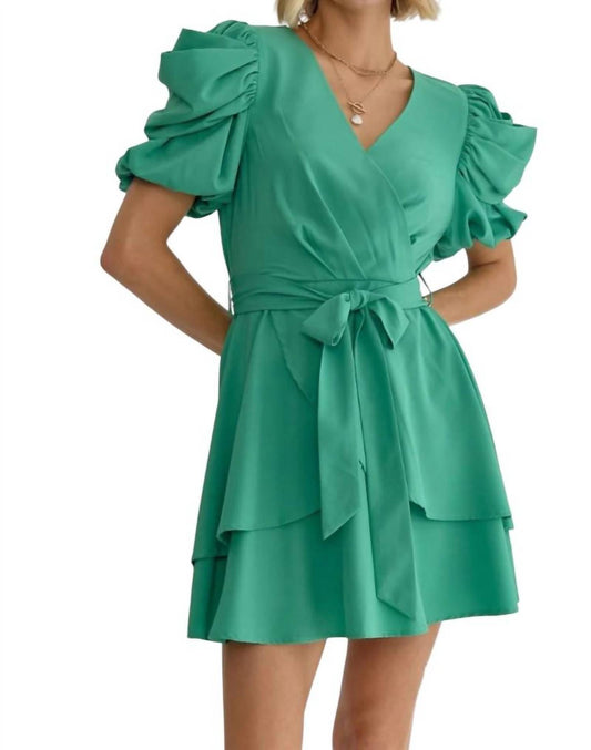 Entro - Agatha Surplice Ruched Sleeve Tiered Mini Dress