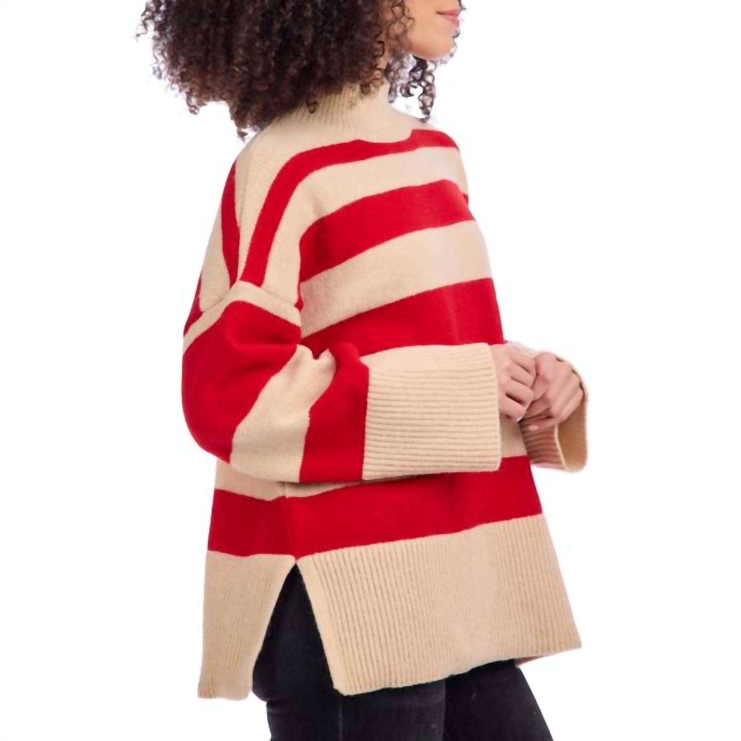 mudpie Costner Striped Sweater in red - women's sweater - detail view