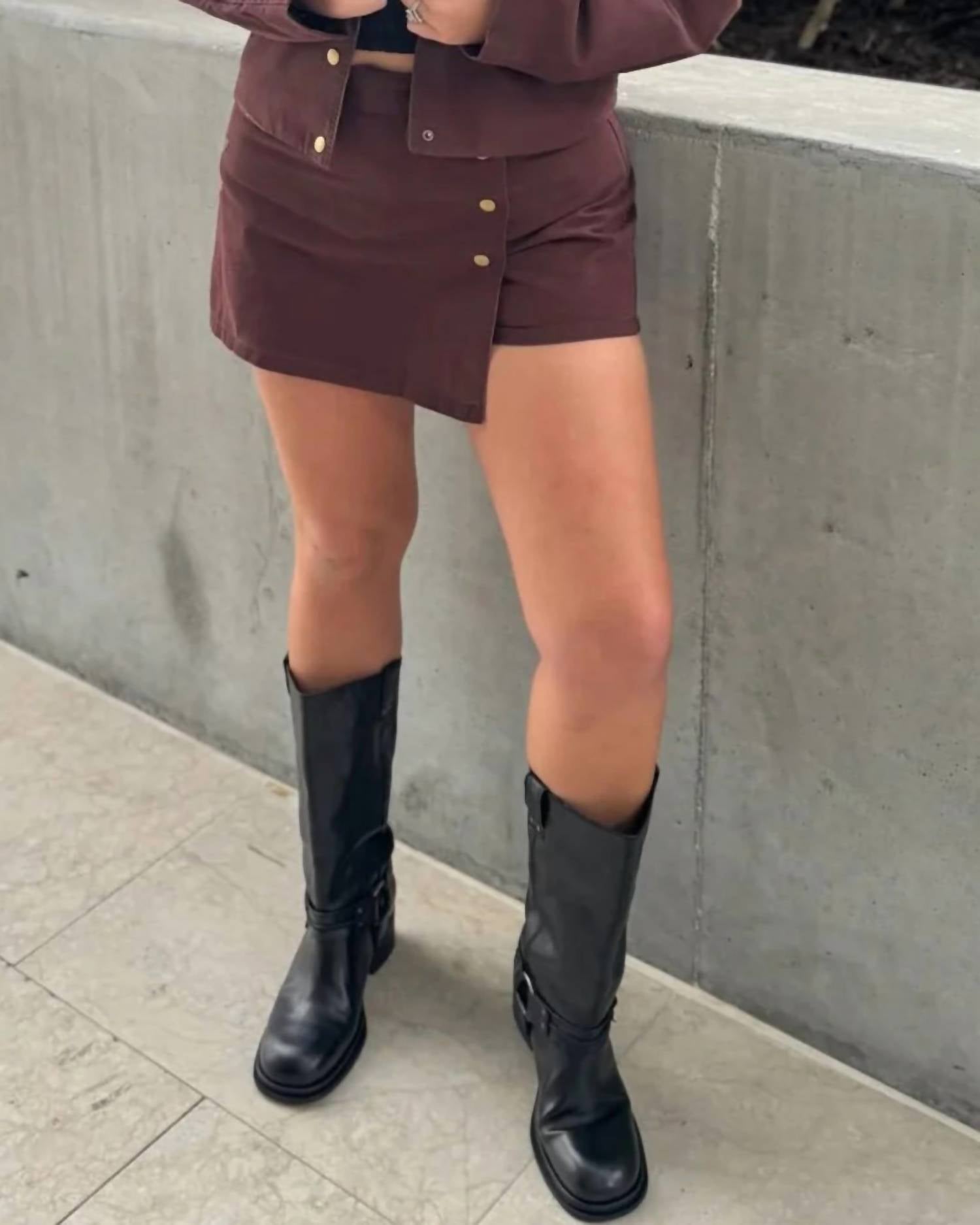 RESET by Jane Carly Mini Skort in brown - women's shorts - detail view