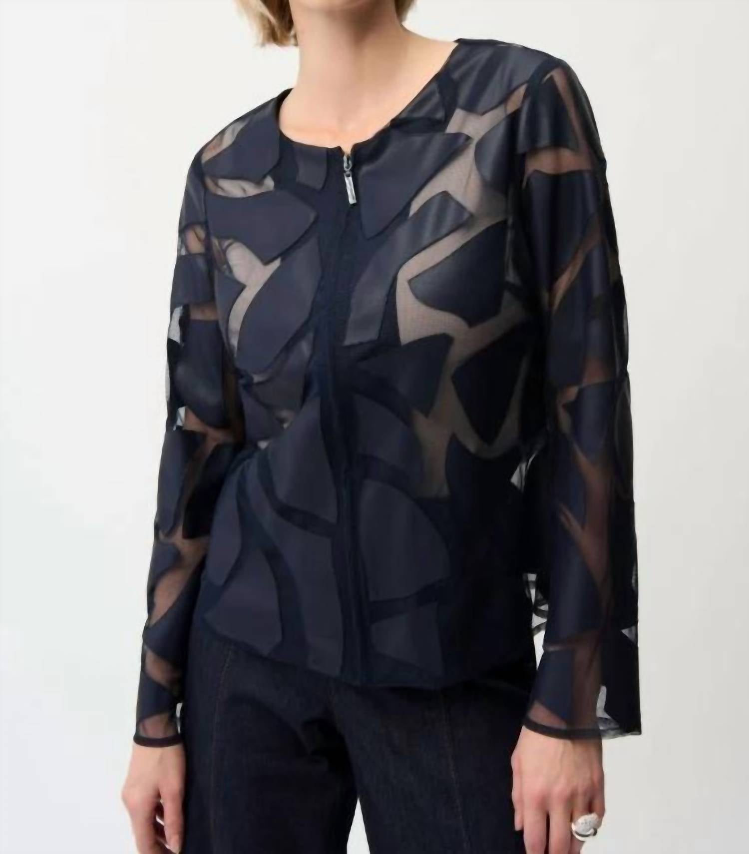 Joseph Ribkoff - Faux Leather And Mesh Jacket