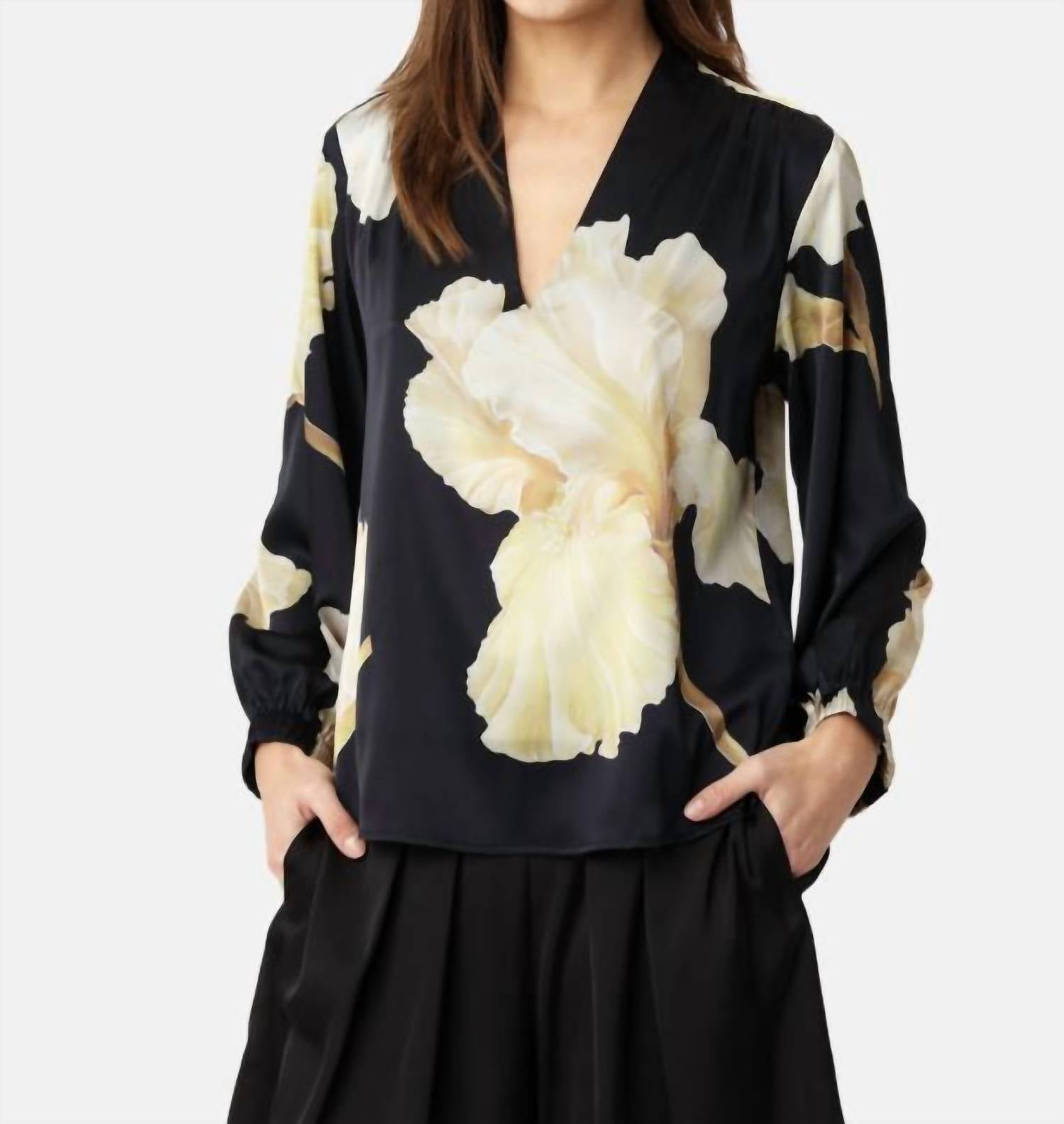 Karmamia JODY LONG SLEEVE BLOUSE in gold maxi flower - women's blouse - detail view