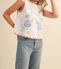 En Merci - Floral Embroidery Tank Top