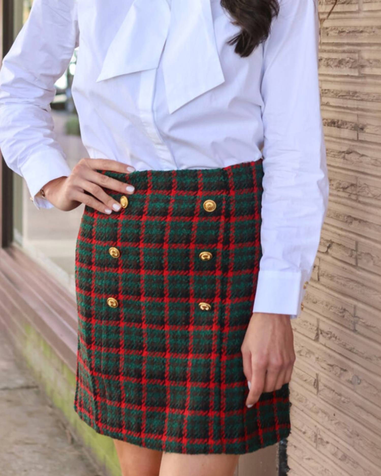 Prosperina Gardner Mini Skirt in check the halls - women's skirt - detail view