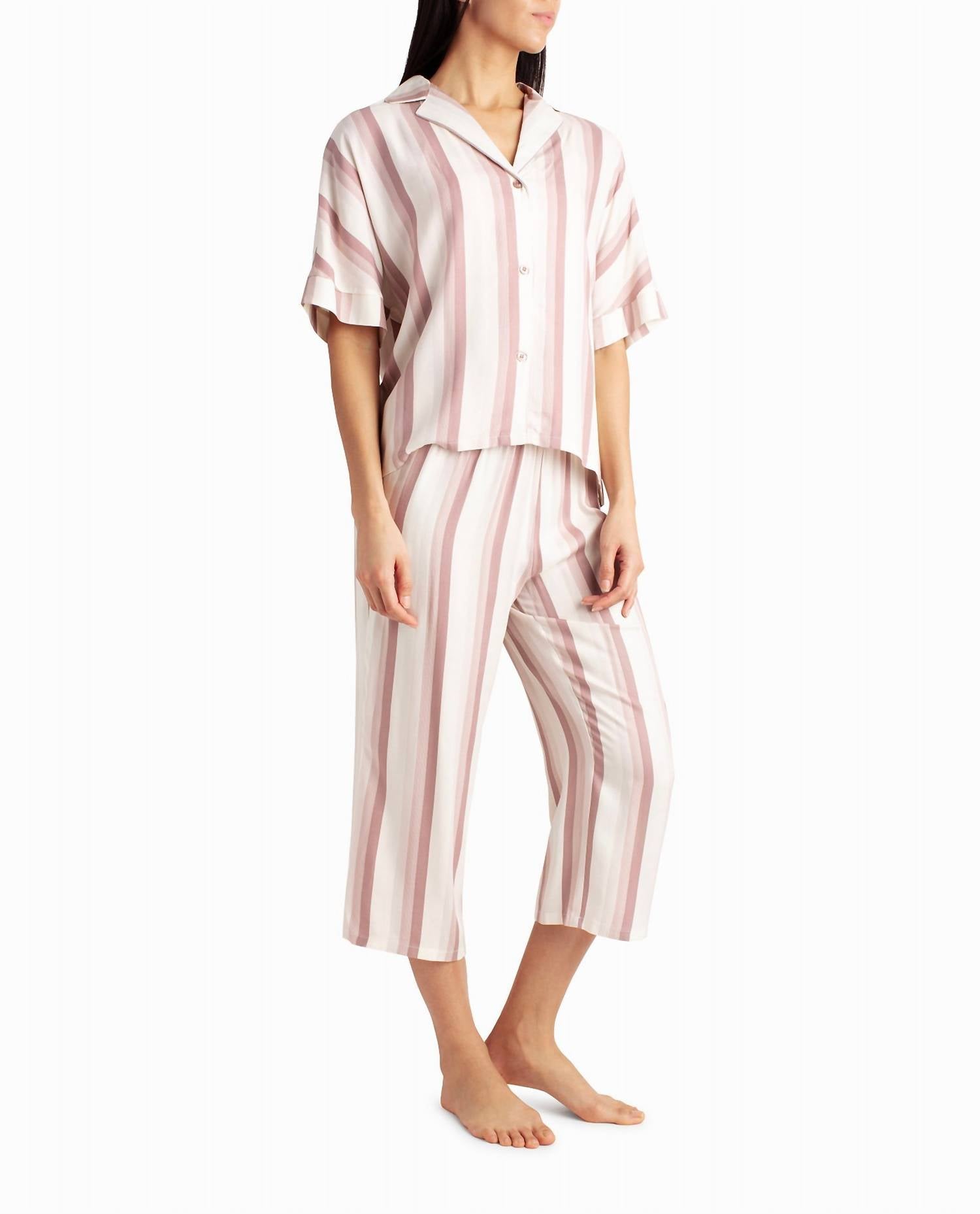 Nicole Miller - Woven Shirt And Capri Two-Piece Sleepwear Set