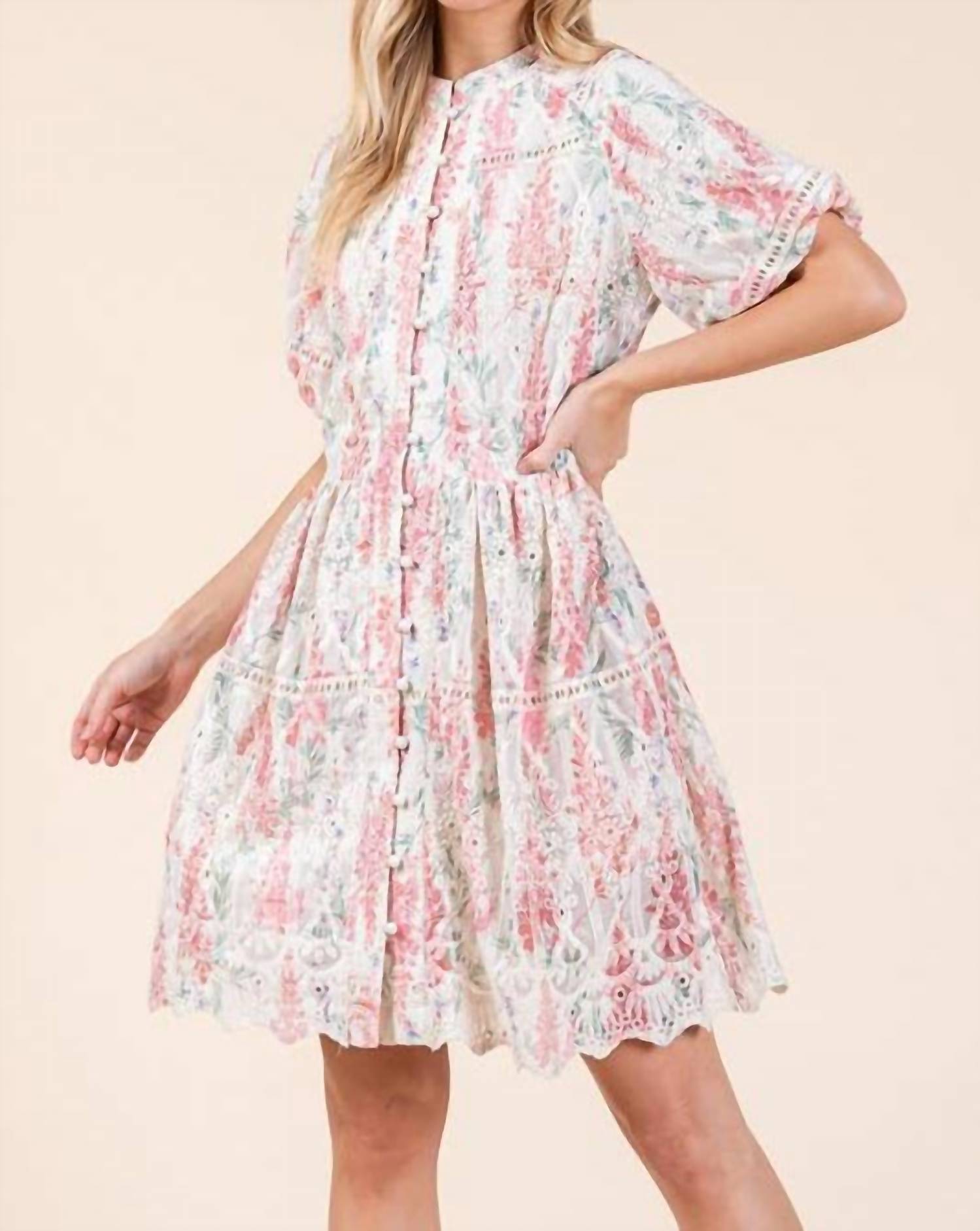 Geegee X Lovelo - Floral Eyelet Lace Mini Shirt Dress