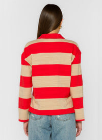 Velvet Heart Sailor Slub Top in red - women's long sleeve top - detail view