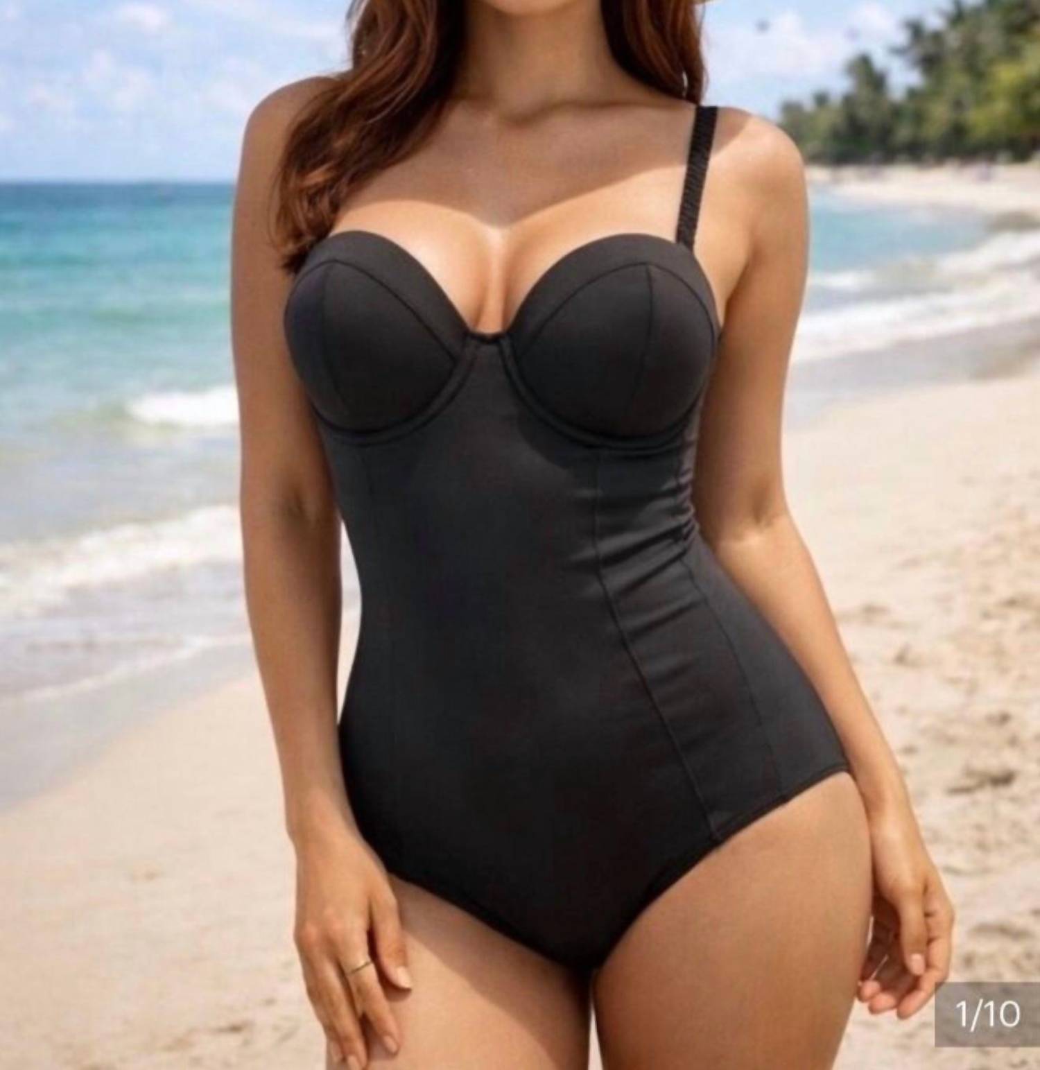Ta3 One Piece Sculpting Swim Bodysuit in black - women's swimwear