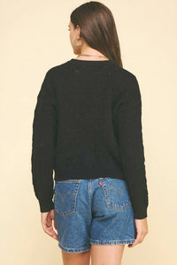 PINCH Tally Textured Knit Sweater in black - women's sweater - detail view