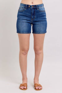 Judy Blue 2 Button Mid Length Dad Shorts in blue - women's shorts