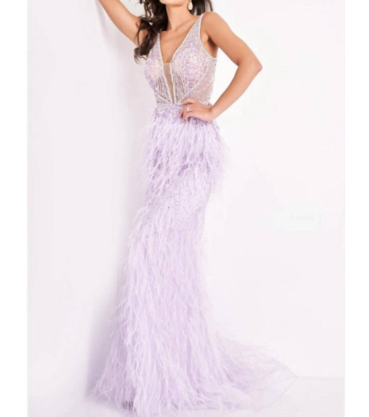 Jovani - Beaded and feather gown