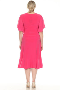 Joseph Ribkoff - V-neck Flutter Sleeve Faux Wrap Dress