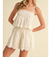 Klesis - Embroidered Cami and Shorts Set with Lace Trim