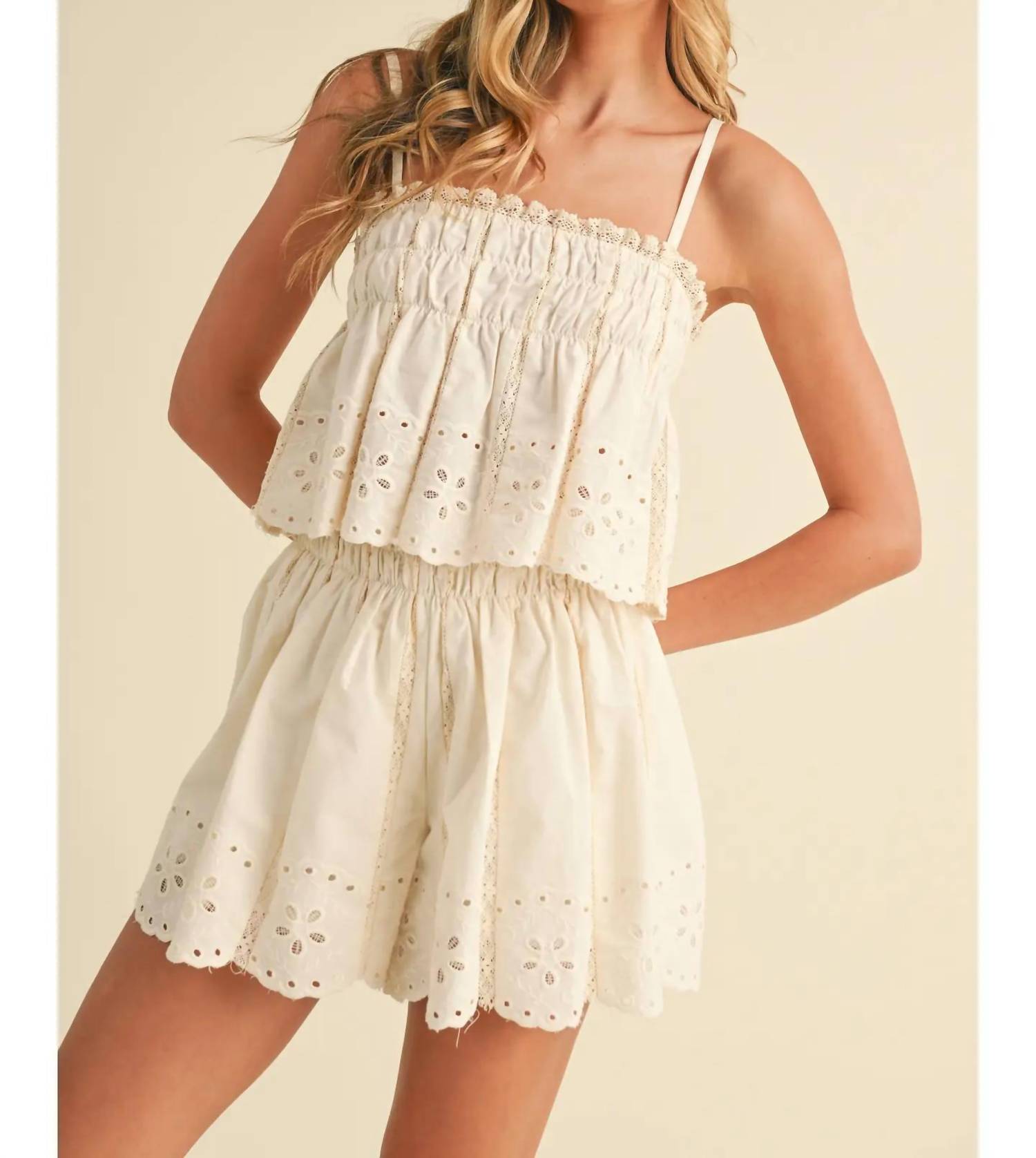 Klesis - Embroidered Cami and Shorts Set with Lace Trim