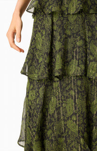 Cami NYC Gaia Metallic Chiffon Tiered Maxi Skirt in forest paisley - women's skirt - alternate view