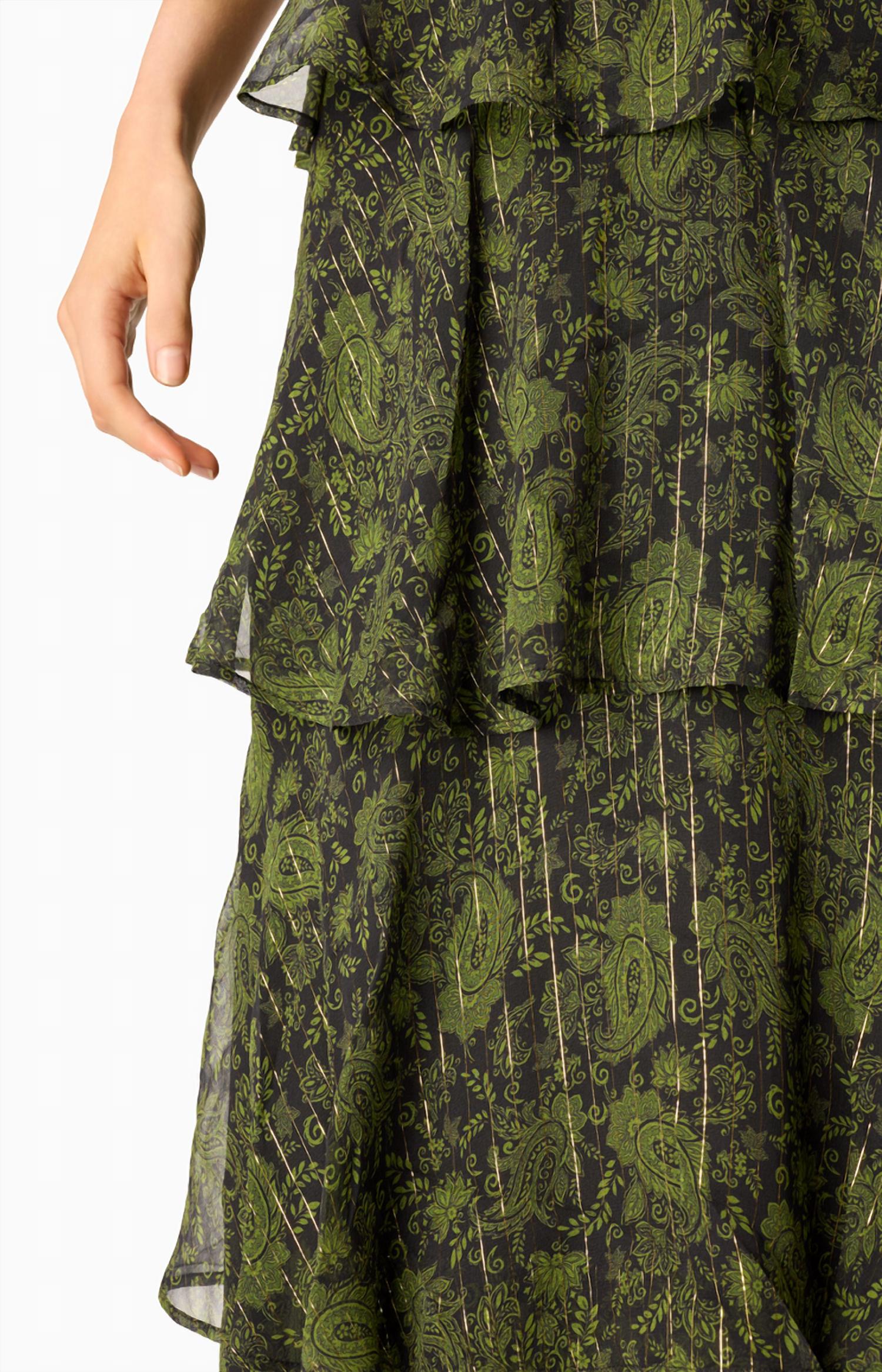 Cami NYC Gaia Metallic Chiffon Tiered Maxi Skirt in forest paisley - women's skirt - alternate view