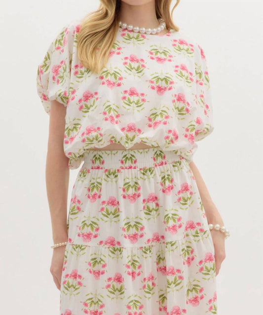 Entro - Floral Waist Hem Bubble Top