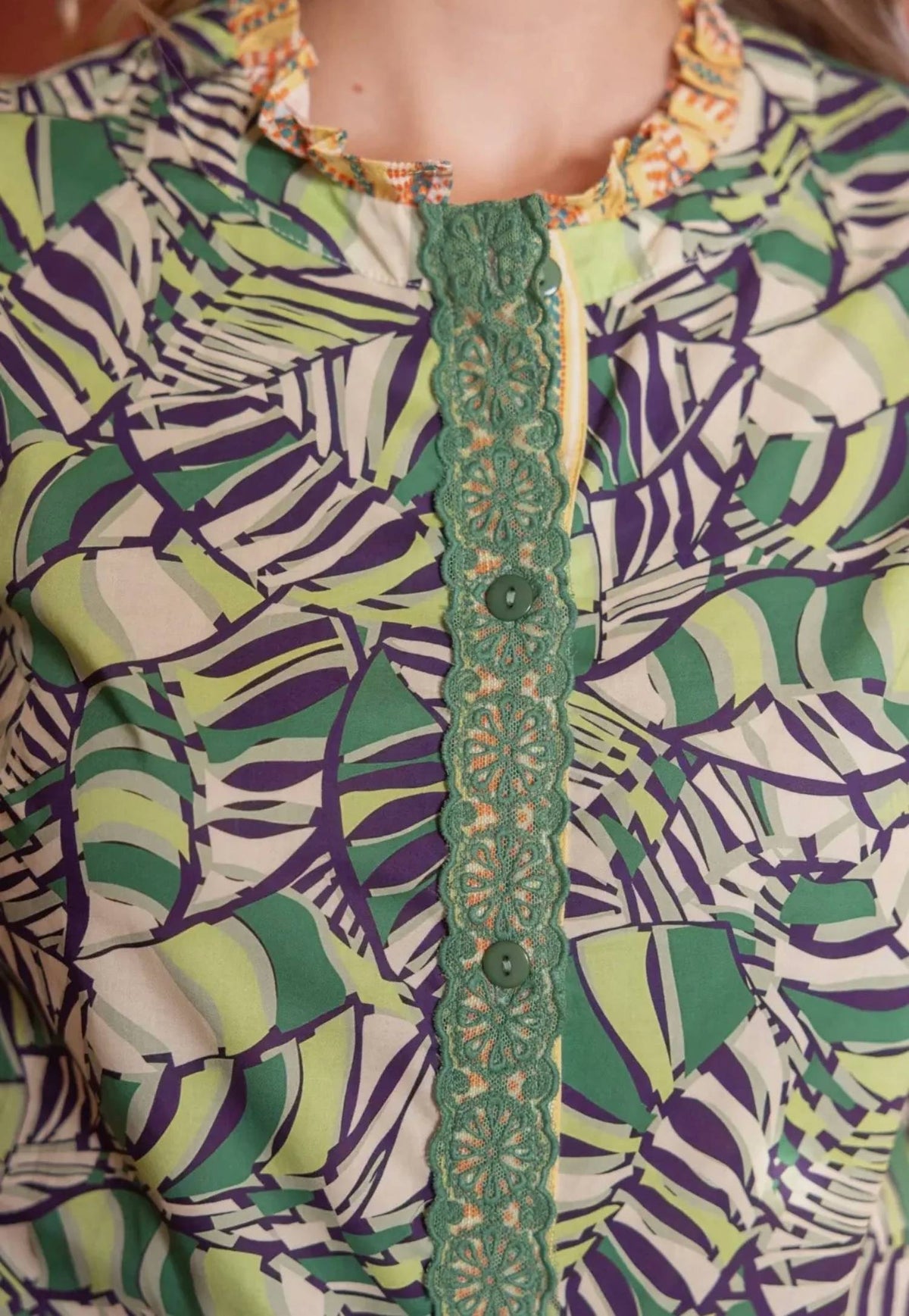 Voy - Ruffled Multi Print Button Down Top