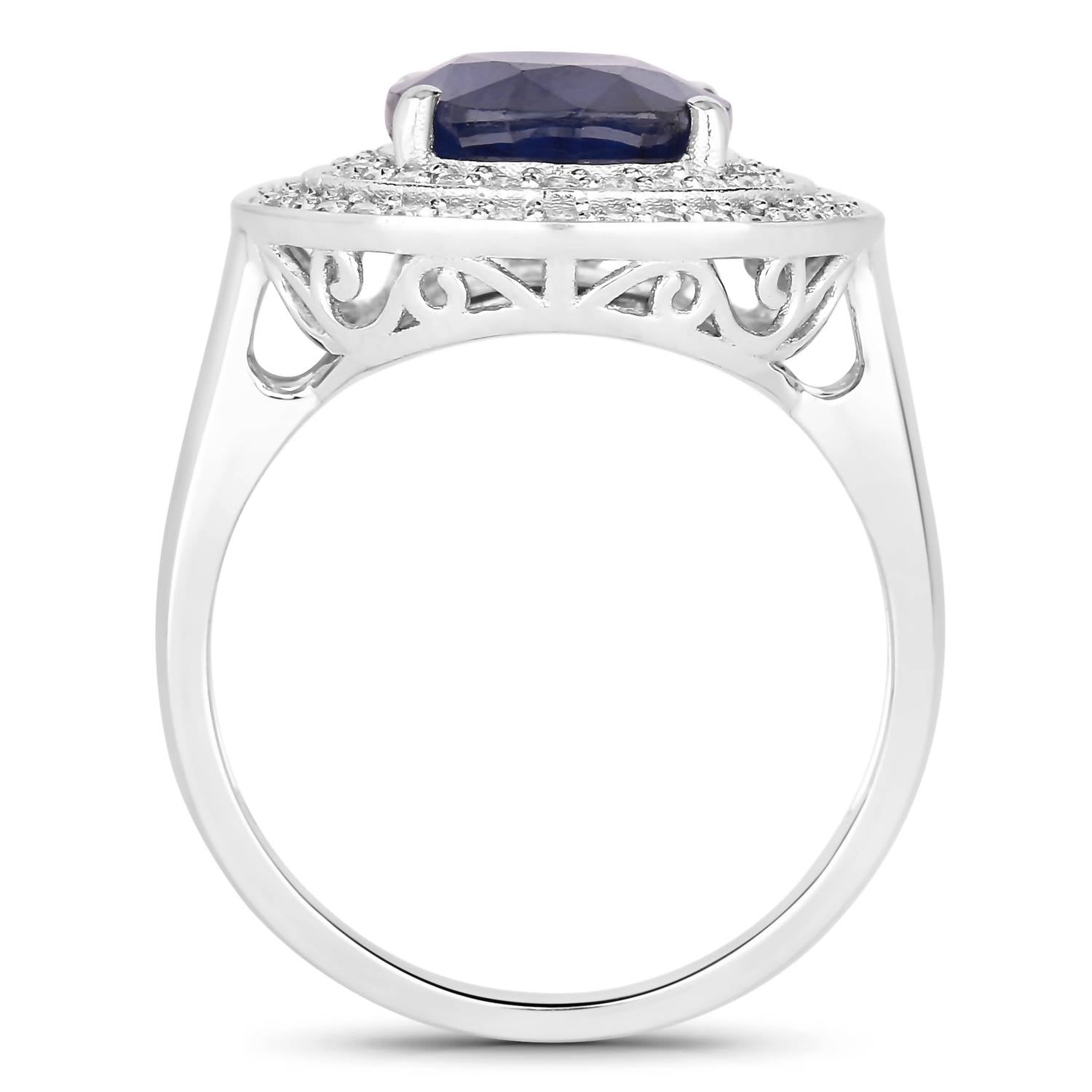 Diana M Jewels Women's Oval Natural Sapphire Fashion Ring (4.82 Ct) - Statement in 14k white gold - women's jewelry - detail view