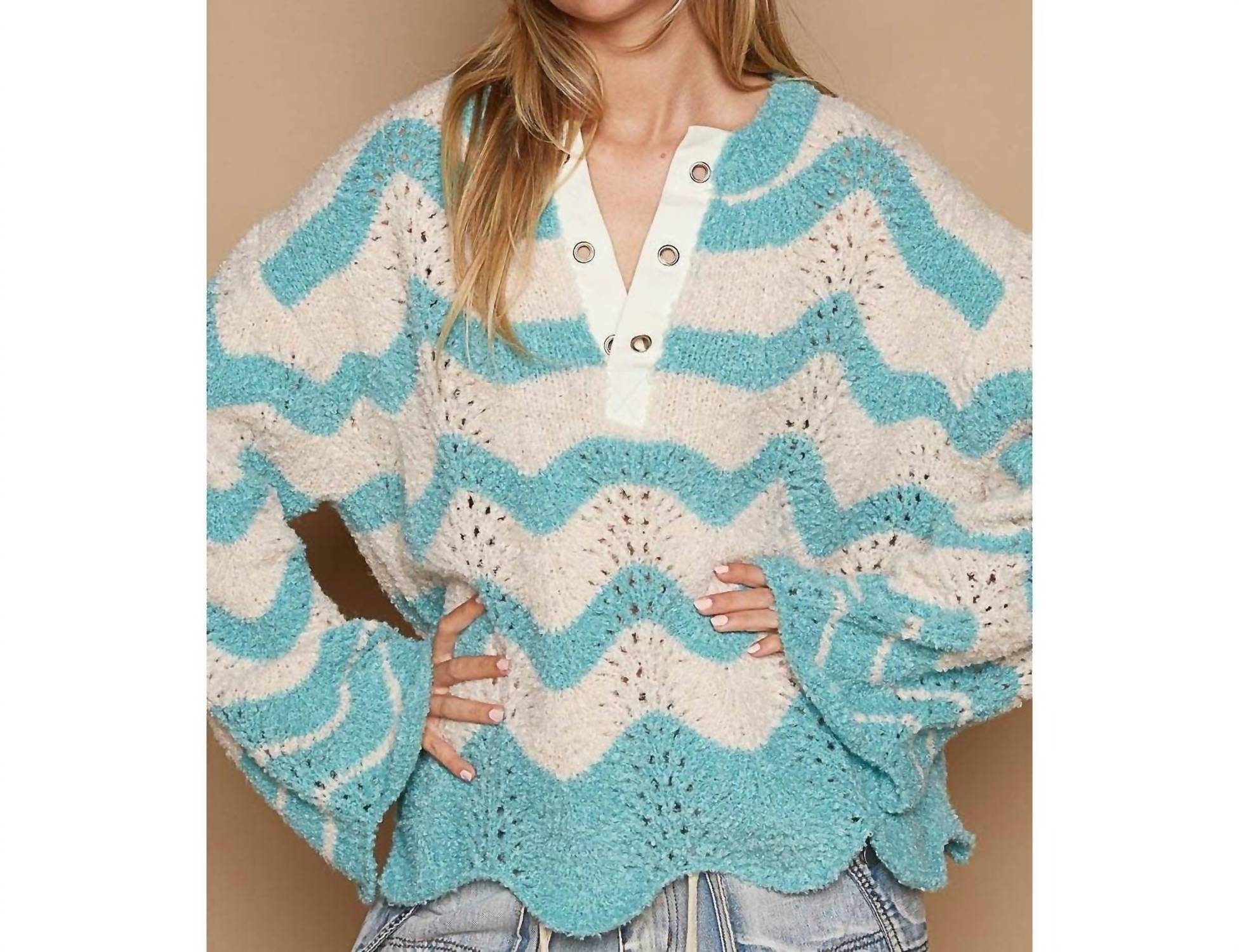 Pol - Oversize Round Neck Stripes Solid Pullover Sweater