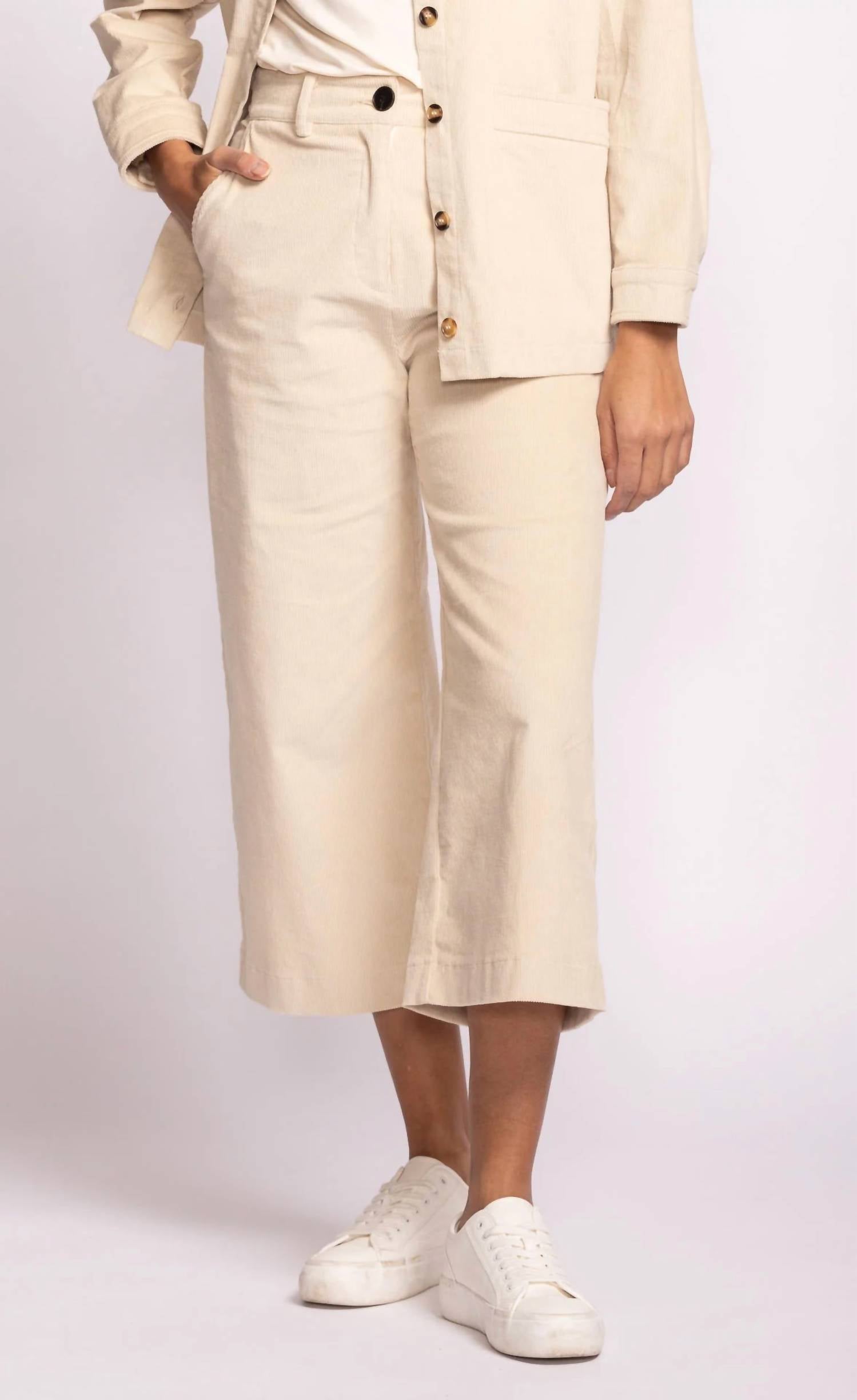 PINK MARTINI Midge Cropped Wide Leg Pants in off white - women's pants