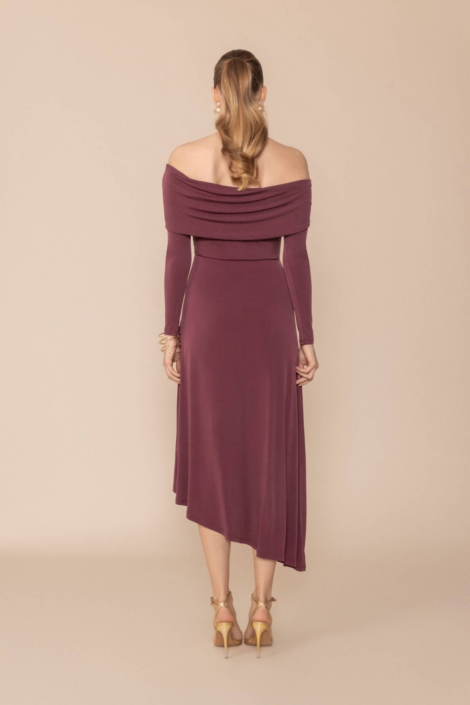 Bruna Nela Ciruela Long Sleeve Dress in plum - women's dress - detail view