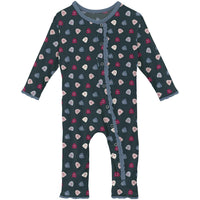 Kickee - Girl's Bamboo Print Muffin Ruffle Coverall with Snaps