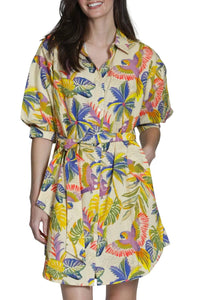 Apny - Belted Dress With Puff Sleeves