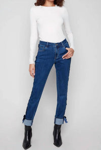 CHARLIE B Slim Leg Jeans With Velvet Bow in indigo - women's jeans - view 4