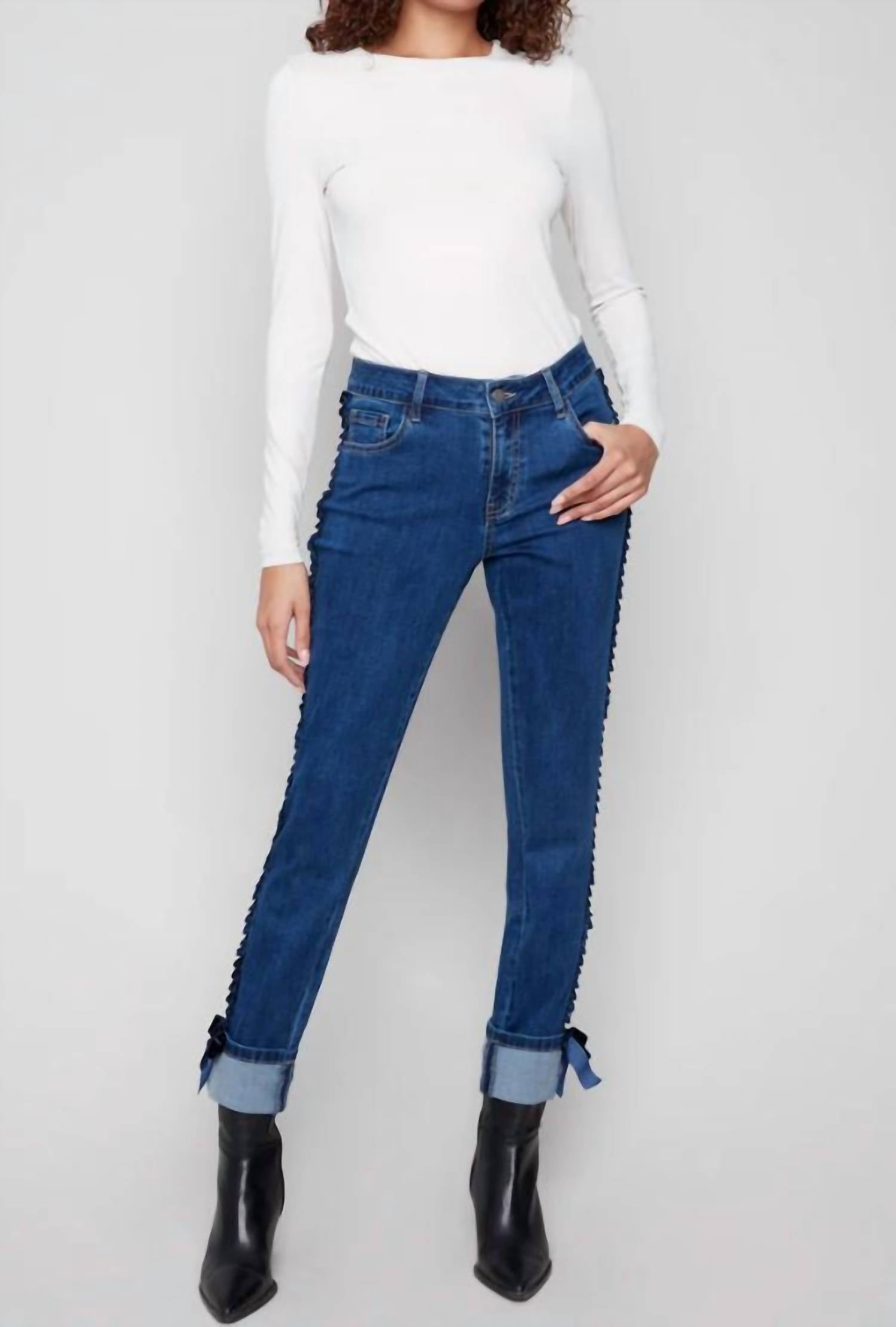 CHARLIE B Slim Leg Jeans With Velvet Bow in indigo - women's jeans - view 4