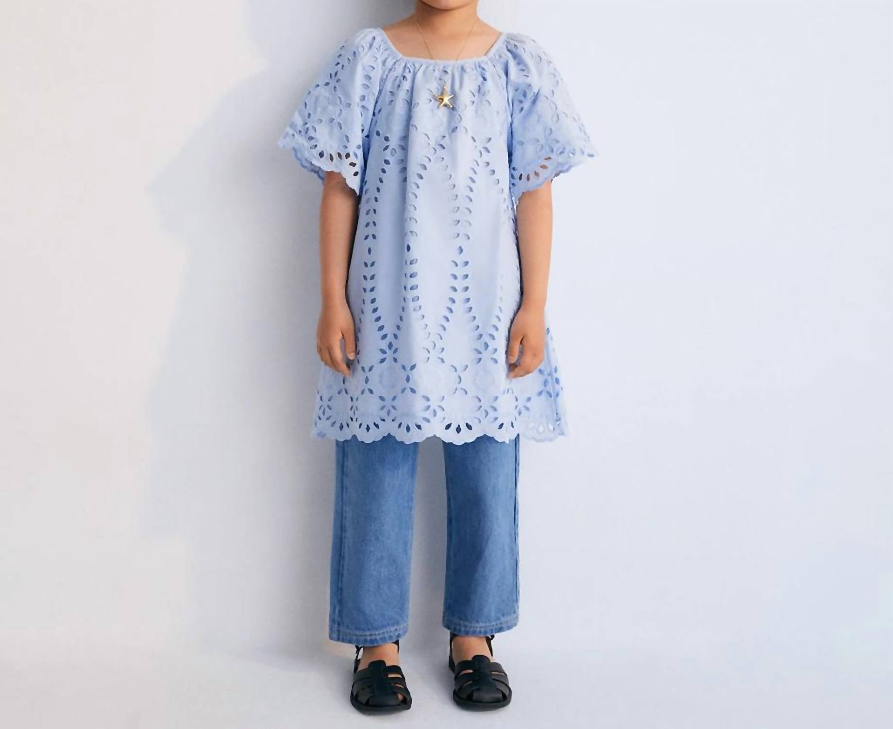 The New Society Girls Patmos Dress in powder blue - kids' dress