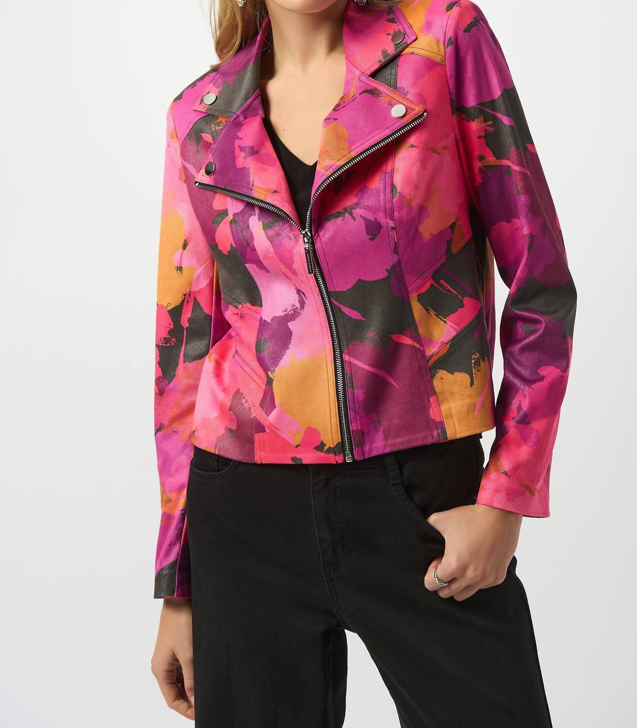 Joseph Ribkoff - Faux Suede Abstract Print Fitted Jacket