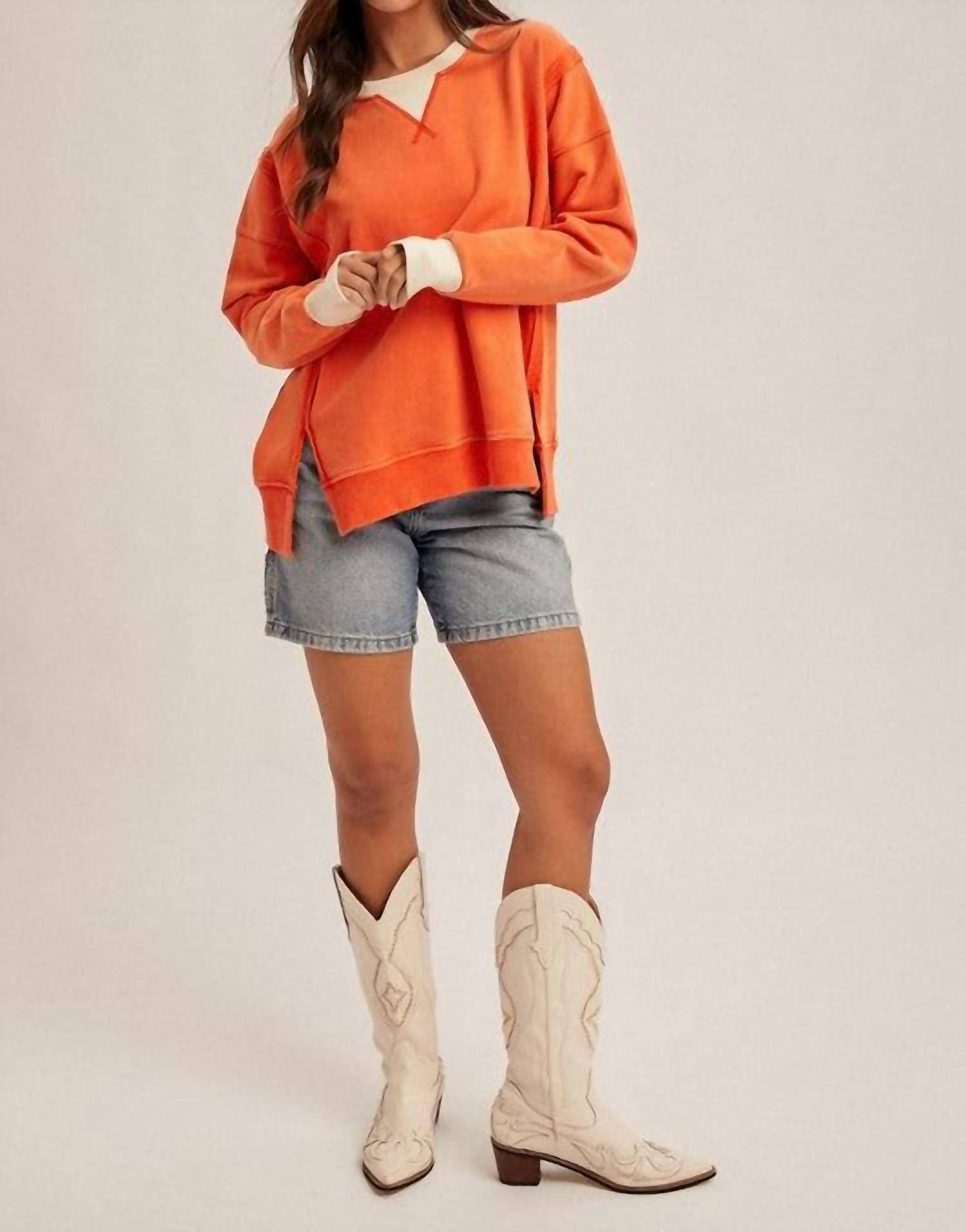 Hem & Thread - Color Block Snow Wash Oversized Sweatshirt