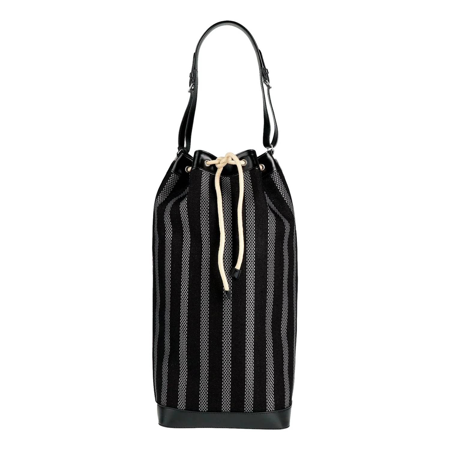 Saint Laurent - Women's Canvas Leather Trim Oversized Drawstring Bucket Bag
