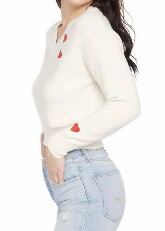 27 Miles Malibu - Lilla V Neck Sweater with Embroidered Hearts