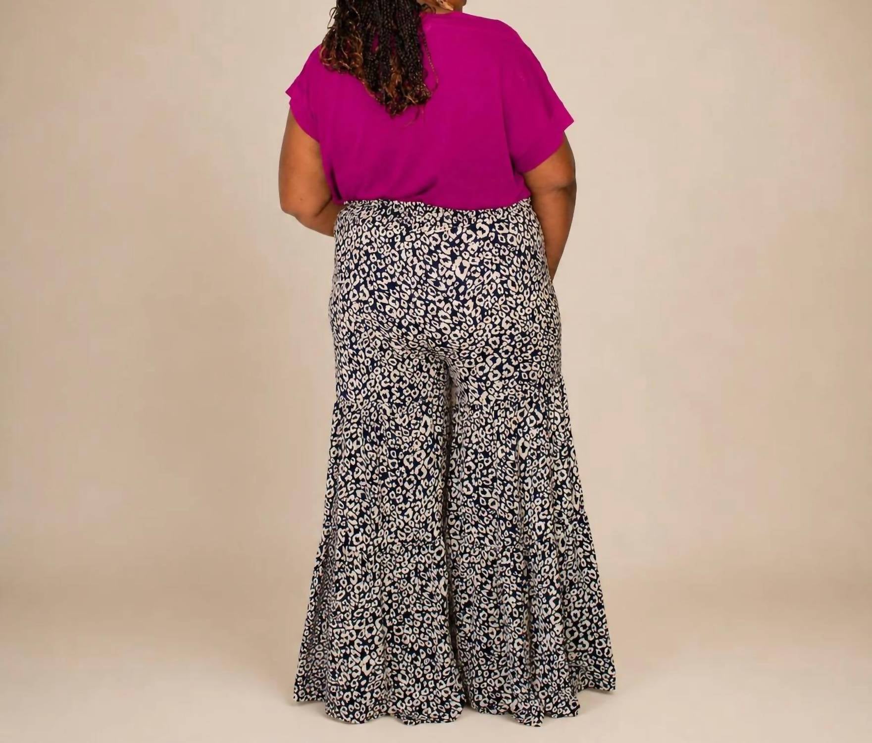 Blue Velvet - Cheetah Print Wide Leg Pant - Plus