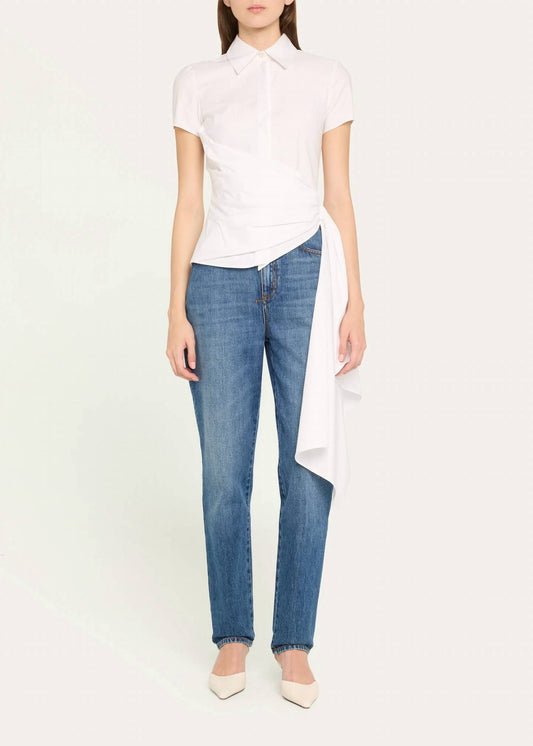 Oscar De La Renta - Cap Sleeve Button Front Draped Blouse