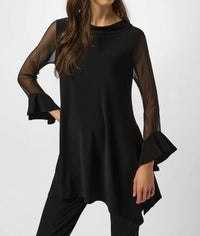 Joseph Ribkoff - Asymmetrical Mesh 3/4 Sleeves Tunic Top