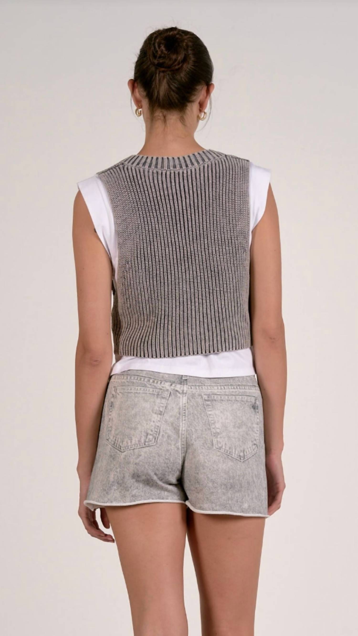 ELAN Women's Overlay Sweater Vest in grey - women's jacket - detail view