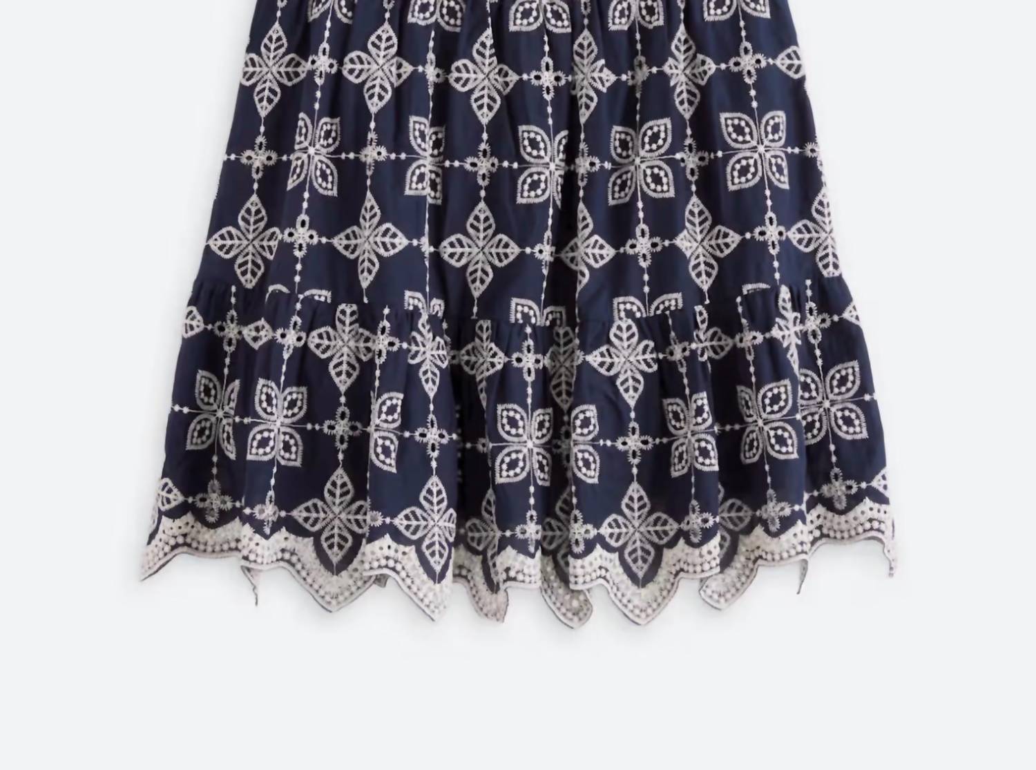 Skies Are Blue - Cotton Embroidered Ruffle Hem Skirt