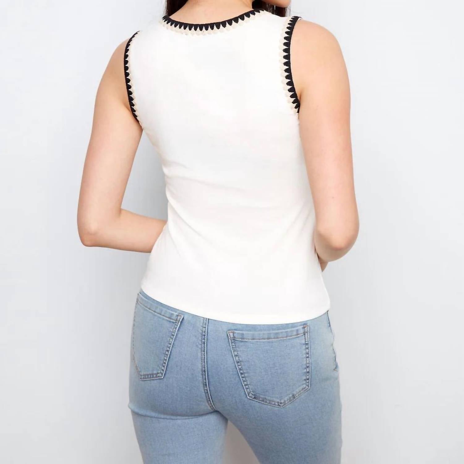 CHARLIE B Knit Tank Top With Crochet Detail in ecru - women's tank top - alternate view
