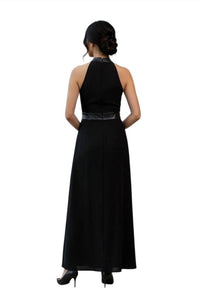 L'Agence Isabelle Leather Trim Maxi Dress in black - women's dress - detail view
