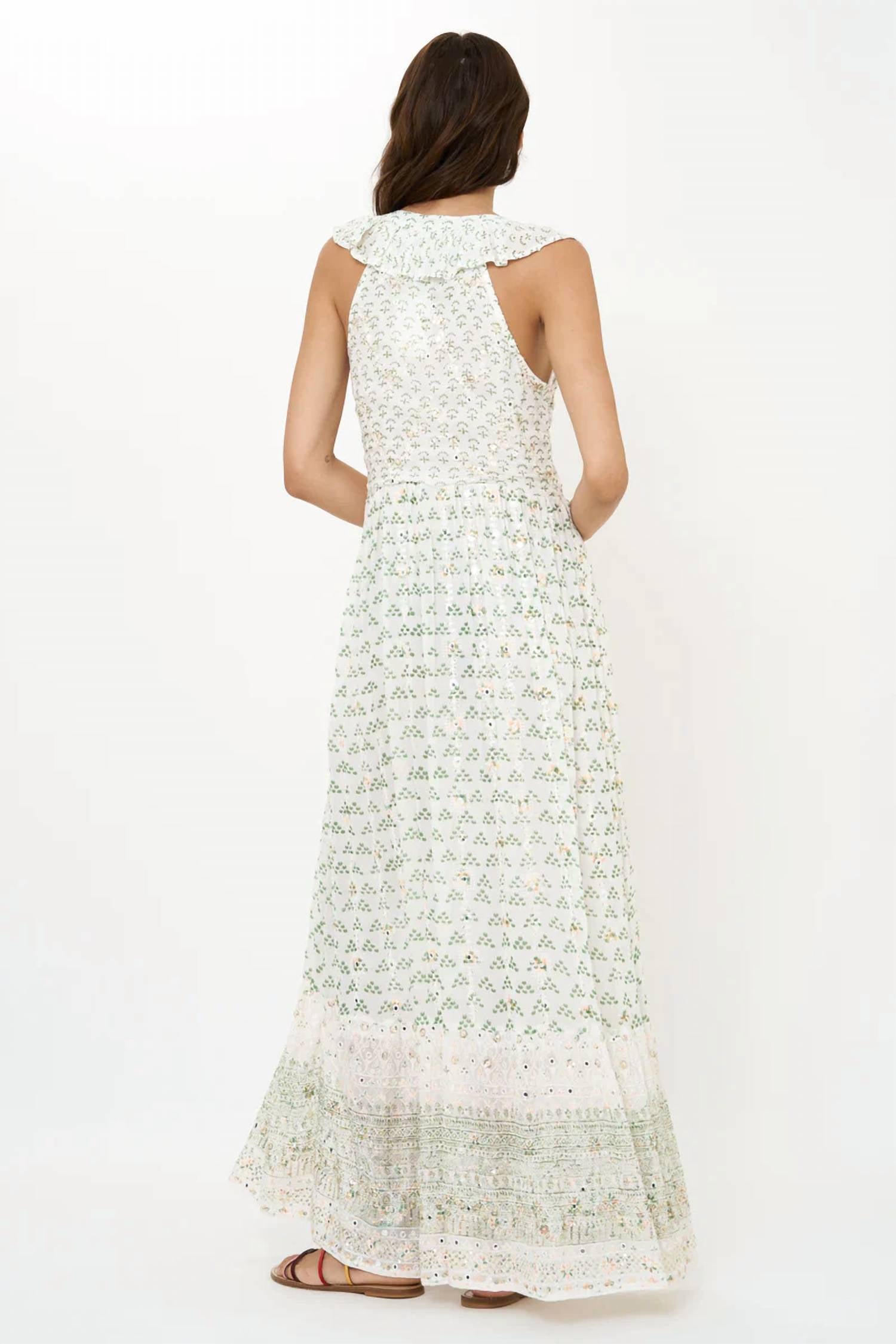 Oliphant - Ruffle V-Neck Maxi- Juniper Olive