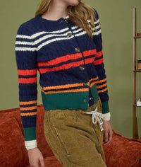 Blu Pepper - Stripe Cable Knit Button Down Cardigan