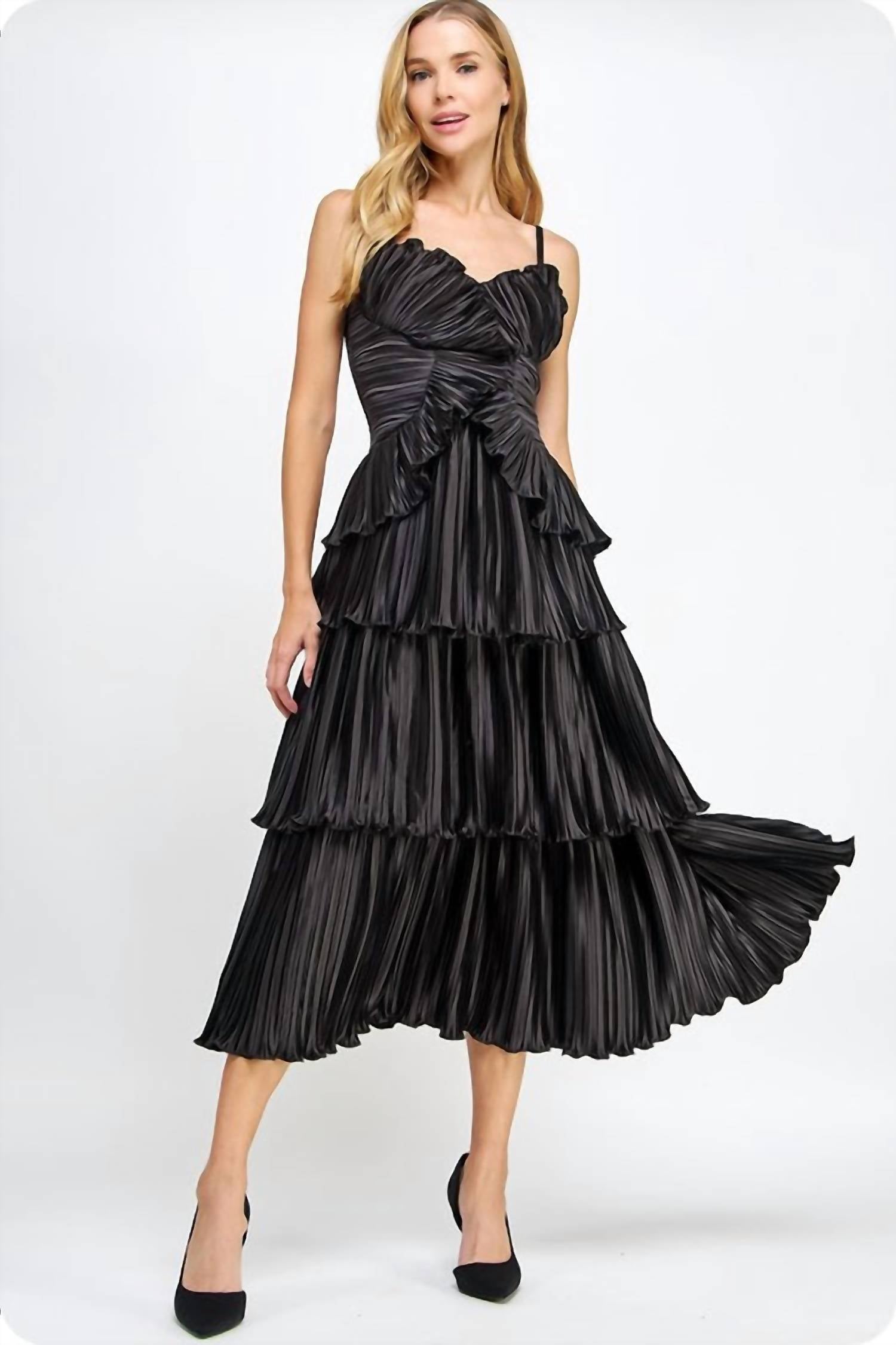 Strut & Bolt - Pleated Satin Midi Dress
