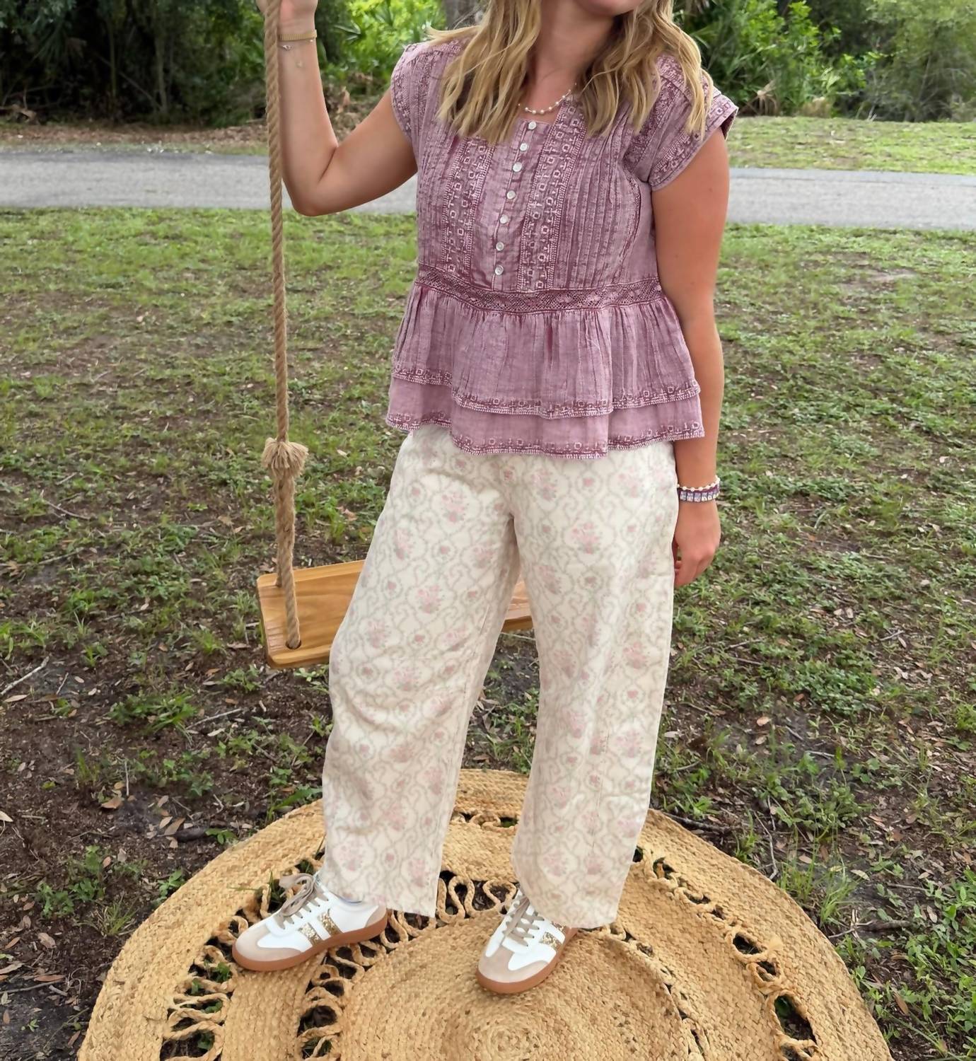 Peach Love - Vintage Baroque Floral Gypsy Fit Pants