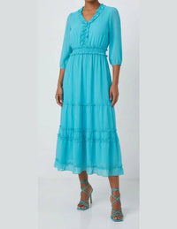 Nicole Miller - Smocked Waist Tiered Maxi Dress